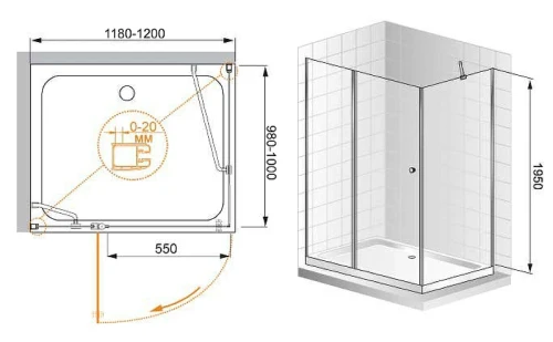 Душевой уголок Cezares Elena 120x100 ELENA-W-AH-1-120/100-C-Cr профиль Хром стекло прозрачное