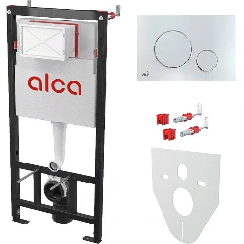 Инсталляция Alcaplast AM101/1120-4:1 RU M671-0001 для унитаза с клавишей смыва Хром глянцевый пластик