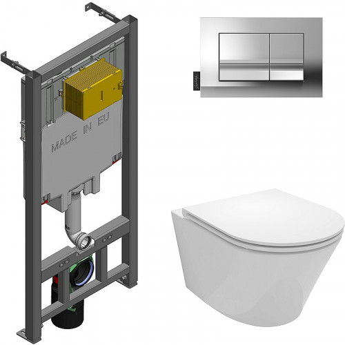 Комплект унитаза с инсталляцией Jacob Delafon Rodin+ E21749RU-00 с сиденьем Микролифт и клавишей смыва Хром фарфор подвесной