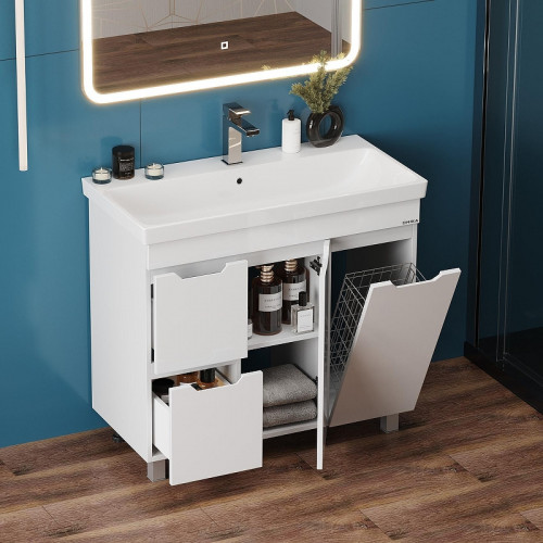 Тумба под раковину Onika Айленд 90 109030 с бельевой корзиной цвет Белый