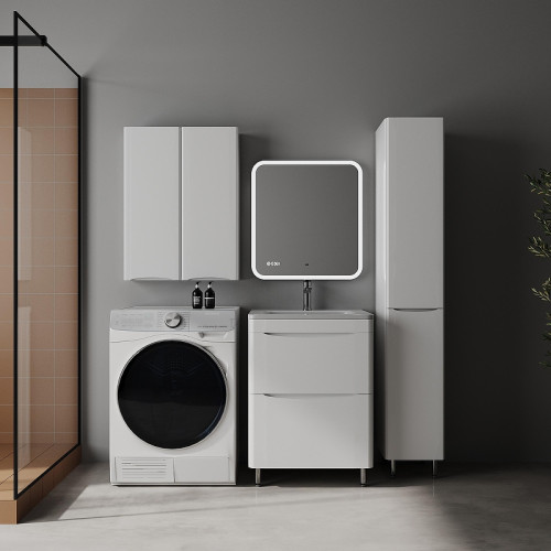 Шкаф пенал Style Line Бергамо 30 R Люкс Плюс СС-00002509 с бельевой корзиной цвет Белый глянец антискрейтч