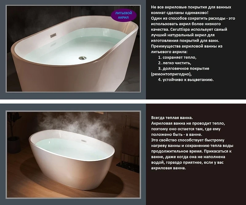 Акриловая ванна Ceruttispa Gloria170 170x75 CT10880 Белая без гидромассажа