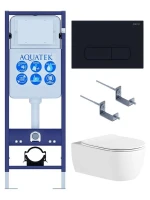 Комплект унитаза с инсталляцией Aquatek Set Aquatek Европа New-017 4в1 цвет Белый с сиденьем Микролифт и клавишей смыва цвет Черный матовый