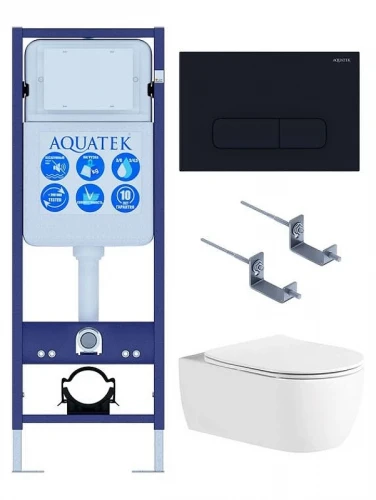 Комплект унитаза с инсталляцией Aquatek Set Aquatek Европа New-017 4в1 цвет Белый с сиденьем Микролифт и клавишей смыва цвет Черный матовый