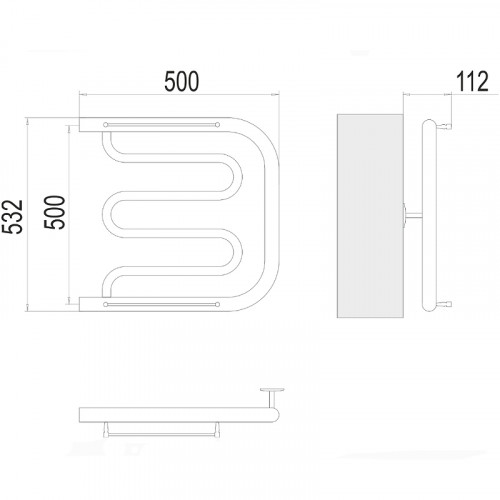 Водяной полотенцесушитель Terminus Фокстрот (1) 500x500 4620768881282 с полкой Хром, боковое подключение, G 1" НР