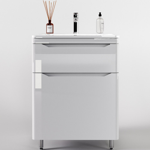Тумба под раковину Style Line Марелла 60 Люкс Plus СС-00002396 Белый глянец антискрейтч МДФ / ЛДСП