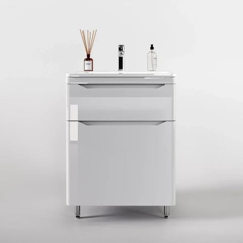 Тумба под раковину Style Line Марелла 60 Люкс Plus СС-00002396 Белый глянец антискрейтч МДФ / ЛДСП