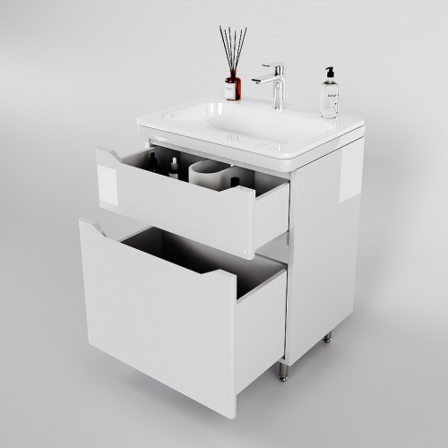 Тумба под раковину Style Line Марелла 60 Люкс Plus СС-00002396 Белый глянец антискрейтч МДФ / ЛДСП