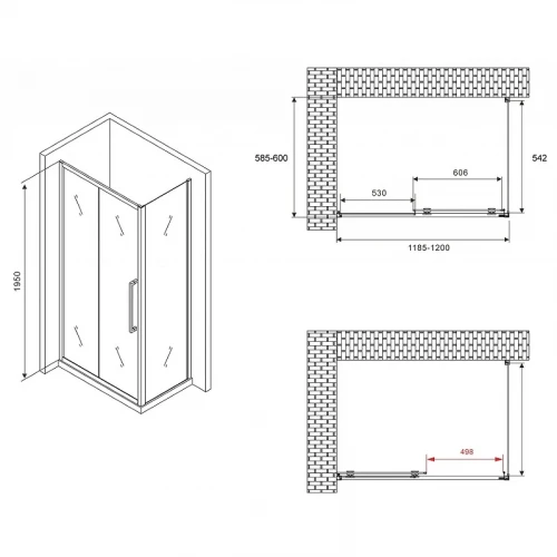 Душевой уголок Abber Schwarzer Diamant 120x60 AG30120H-S60 профиль Хром стекло прозрачное