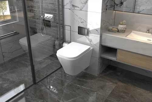 Комплект унитаза Abber Rechteck AC1201-AC0105-AC0120MMG с сиденьем Микролифт и клавишей смыва цвет Золото матовое
