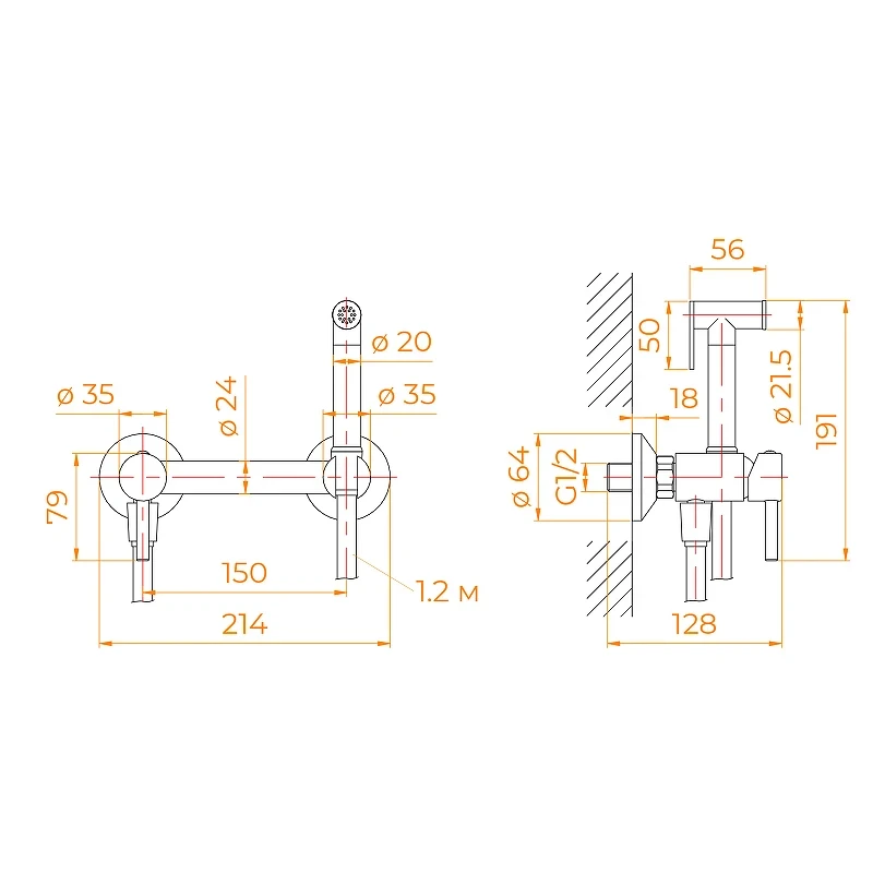 Гигиенический душ со смесителем RGW Shower Panels SP-215-Gr 581408215-11 Серый брашированный латунь на стену