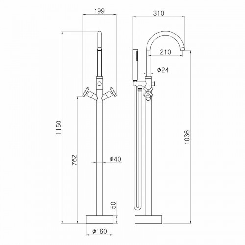 Смеситель для ванны Swedbe Spira 4002 Хром латунь на пол