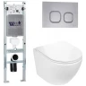 Комплект унитаза с инсталляцией WeltWasser AMBERG 350 ST + MERZBACH 043 GL-WT + AMBERG RD-CR 10000011283 цвет Белый глянцевый с сиденьем Микролифт и клавишей смыва цвет Хром