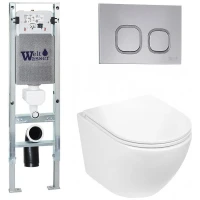 Комплект унитаза с инсталляцией WeltWasser AMBERG 350 ST + MERZBACH 043 GL-WT + AMBERG RD-CR 10000011283 цвет Белый глянцевый с сиденьем Микролифт и клавишей смыва цвет Хром