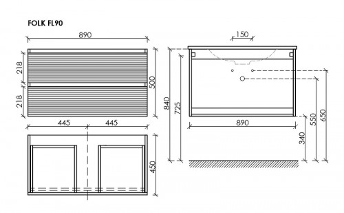 Тумба под раковину Sancos Folk 90 FL90GS подвесная Grey soft