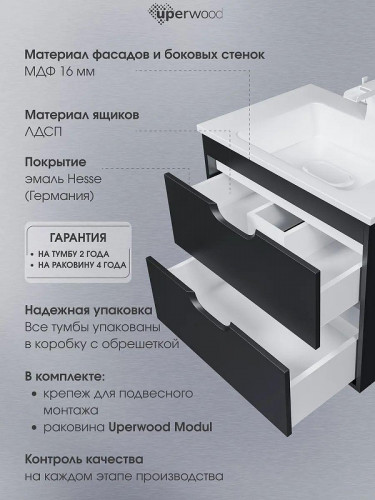 Тумба с раковиной Uperwood Modul 80 393020551 подвесная цвет Черный матовый