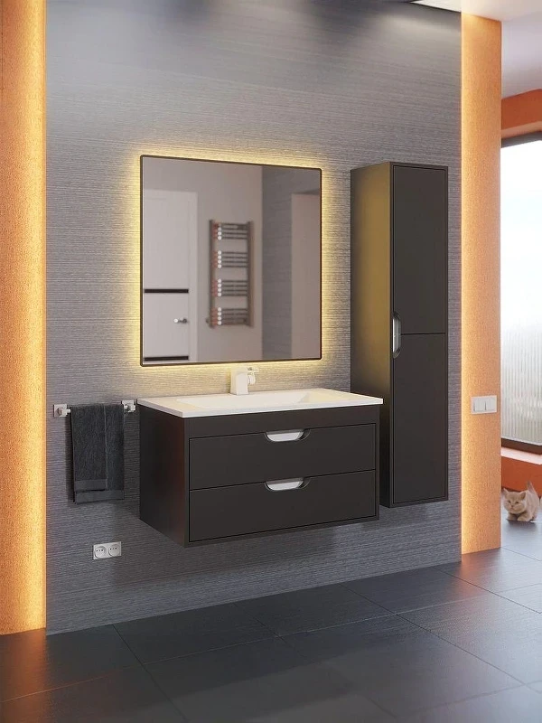 Тумба с раковиной Uperwood Modul 80 393020551 подвесная цвет Черный матовый