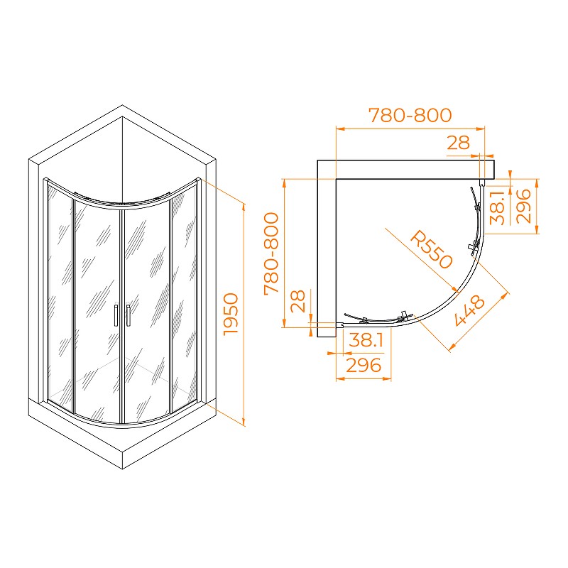 Душевой уголок RGW Passage PA-52B 80x80 03085288-14 профиль Черный стекло прозрачное