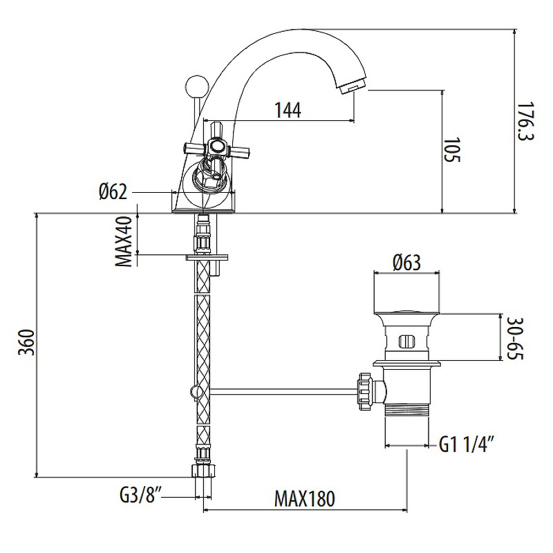 Смеситель для раковины Gattoni TRD TR320/18D0 Золото 24 карат