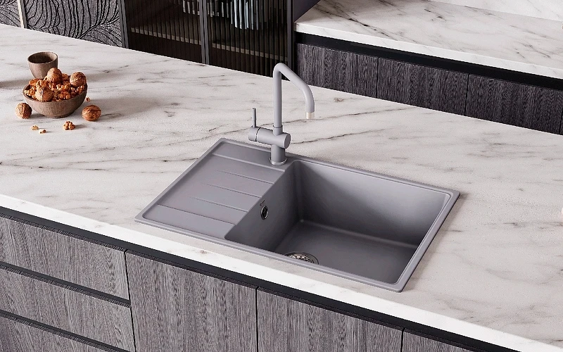 Кухонная мойка Ulgran Quartz Prima 760-07 Уголь искусственный камень (литьевой мрамор) встраиваемый