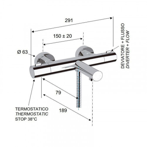 Смеситель для ванны Remer Elegance EQ05 с термостатом Хром латунь на стену