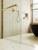 Душевая перегородка Maybah Glass MGD-720-3ш 690x1950 в широком профиле Золото стекло прозрачное