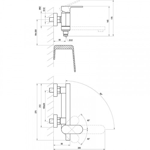 Смеситель для ванны Ravak Chrome CR 022.20BL X070431 Черный матовый латунь на стену