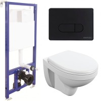 Комплект унитаза Cersanit Delfi TPL S-MZ-DELFI-PL с инсталляцией Berges Novum D5 040235 с сиденьем Микролифт и Черной матовой клавишей смыва фарфор подвесной