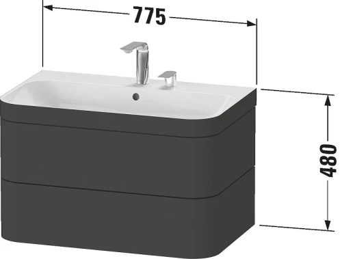 Тумба с раковиной Duravit Happy D.2 Plus 80 HP4637O8080 подвесная цвет Графит матовый