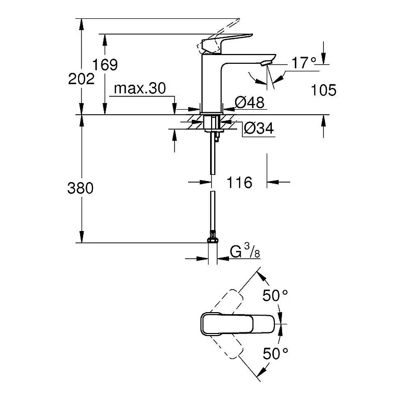 Смеситель для раковины Grohe Cubeo 1017550000 цвет Хром