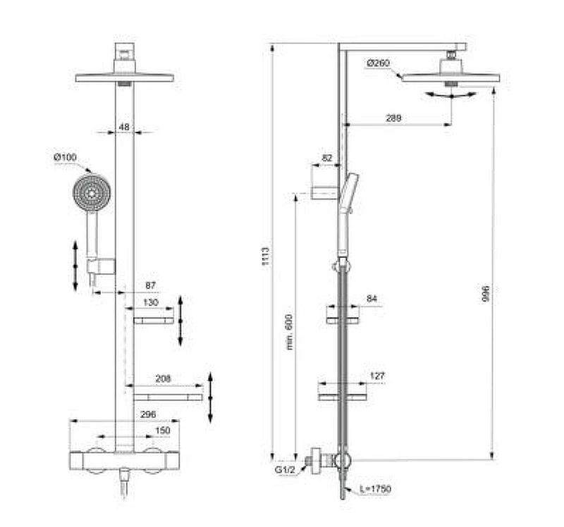 Душевая система Ideal Standard Alu+ BD583XG с термостатом цвет Черный