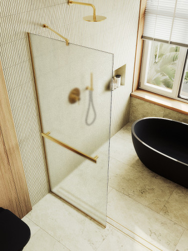 Душевая перегородка Maybah Glass MGD-731-3у 790x1950 в узком профиле Золото стекло сатиновое