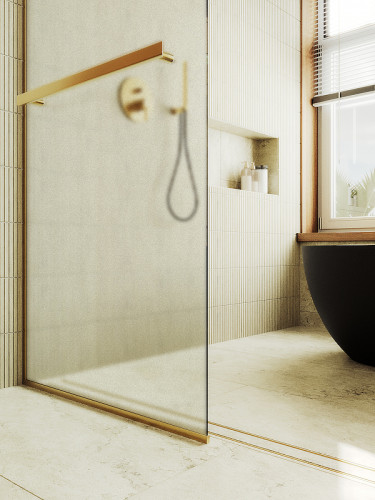 Душевая перегородка Maybah Glass MGD-731-3у 790x1950 в узком профиле Золото стекло сатиновое