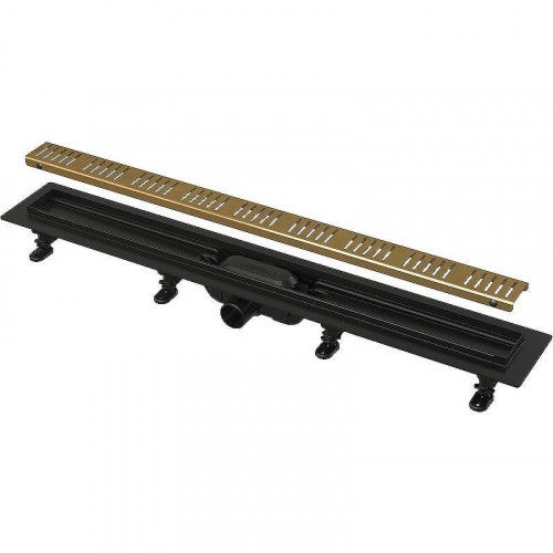 Душевой лоток Alcaplast Simple 65 APZ10BLACK-650BRASS с решеткой Золото