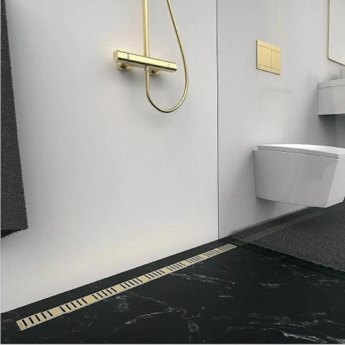 Душевой лоток Alcaplast Simple 65 APZ10BLACK-650BRASS с решеткой Золото