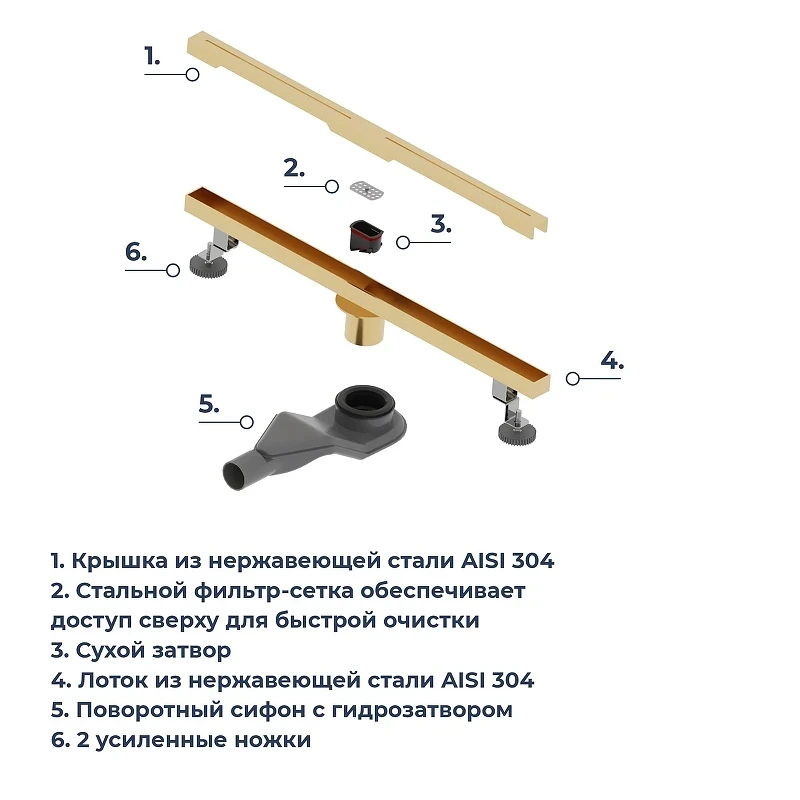 Душевой лоток RGW SDR-52Gb-80 76215280-06 с решеткой цвет Золото брашированное