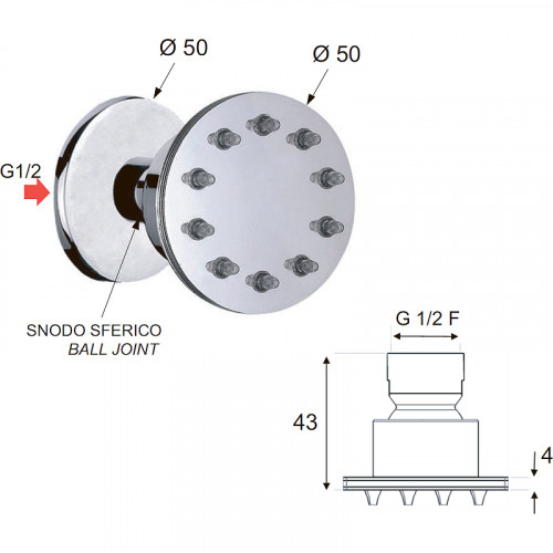 Боковая форсунка Remer NX34JET Хром нержавеющая сталь на стену