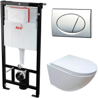 Комплект унитаза Ceruttispa B-2376-3 7183 с инсталляцией Alcaplast Sadromodul AM101/1120-3:1 RU M71-0001 с сиденьем Микролифт и клавишей смыва Хром фаянс подвесной