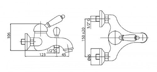 Смеситель для ванны Cezares Vintage VINTAGE-VM-03/24-Sw Золото 24 карат латунь на стену