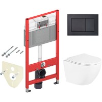 Комплект унитаза BelBagno Uno BB3105CHR/SC с инсталляцией Tece Now 9400414 с сиденьем Микролифт и Черной матовой клавишей смыва фаянс подвесной