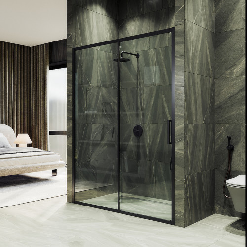 Душевая дверь Maybah Glass MGD-1276-6 1200x1950 раздвижная профиль Черный стекло прозрачное