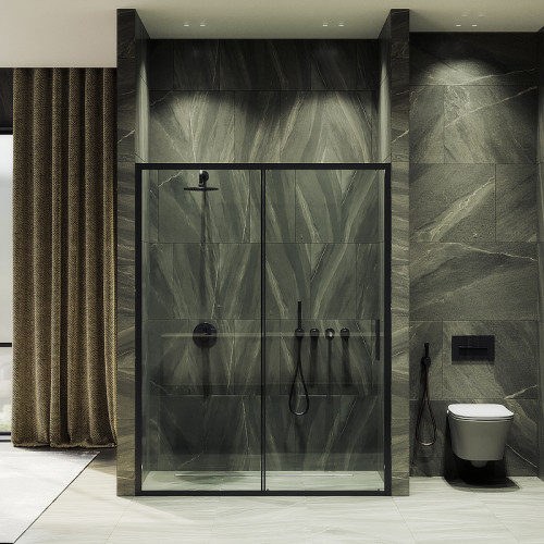 Душевая дверь Maybah Glass MGD-1276-6 1200x1950 раздвижная профиль Черный стекло прозрачное