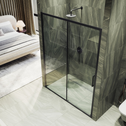 Душевая дверь Maybah Glass MGD-1276-6 1200x1950 раздвижная профиль Черный стекло прозрачное