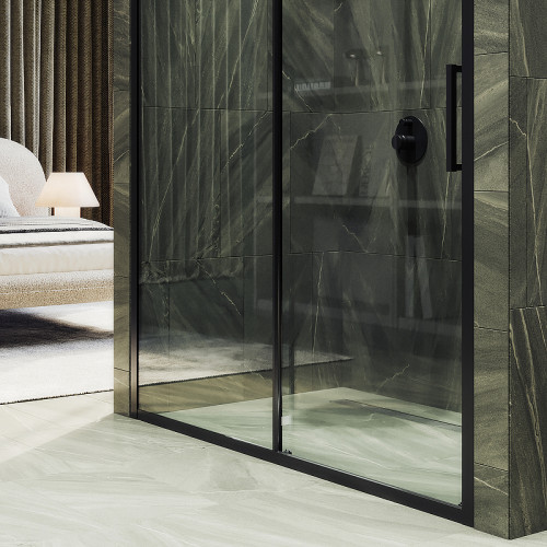 Душевая дверь Maybah Glass MGD-1276-6 1200x1950 раздвижная профиль Черный стекло прозрачное