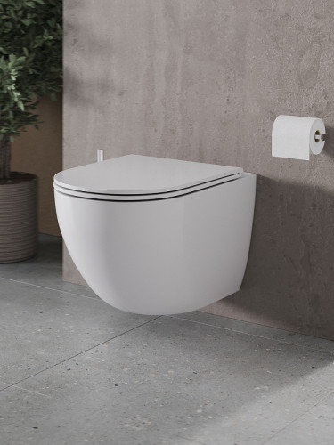 Комплект унитаза с инсталляцией Agger ATI03100+APB244 с сиденьем Микролифт и Черной матовой клавишей смыва фарфор подвесной