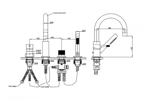 Смеситель на борт ванны Boheme Uno 460-CB цвет Брашированная медь