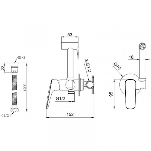 Гигиенический душ со смесителем Aquatek Вега AQ1019CR Хром латунь встраиваемый