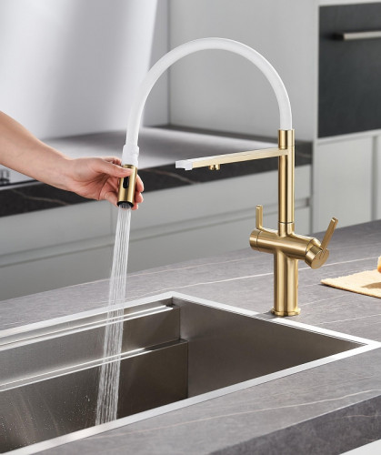 Смеситель для кухни Rose R458G цвет Золотой сатин Белый