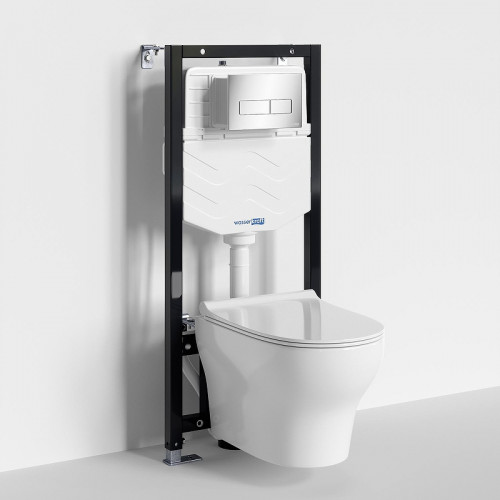 Комплект унитаза с инсталляцией WasserKRAFT Aller 10TLT.010.ME.CH03.H001 цвет Белый с сиденьем Микролифт и клавишей смыва цвет Хром