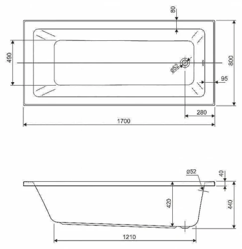 Акриловая ванна Cezares Plane Solo Mini 170x80 PLANE SOLO MINI-170-80-42-W37 без гидромассажа, с ножками LEG-KIT-150